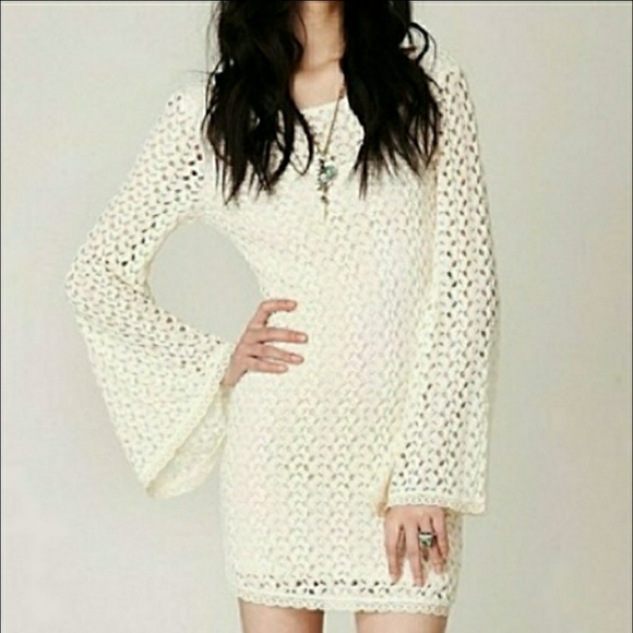 Free People Dresses & Skirts - Free People Ivory open knit crochet mini dress. Sm